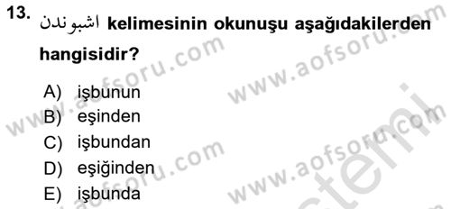 Osmanlı Türkçesine Giriş 2 Dersi 2023 - 2024 Yılı (Vize) Ara Sınav Soruları 13. Soru