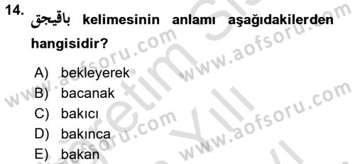 Osmanlı Türkçesine Giriş 2 Dersi 2023 - 2024 Yılı (Vize) Ara Sınav Soruları 14. Soru
