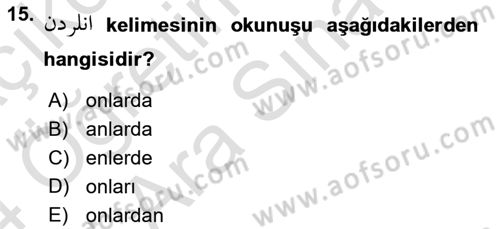 Osmanlı Türkçesine Giriş 2 Dersi 2023 - 2024 Yılı (Vize) Ara Sınav Soruları 15. Soru