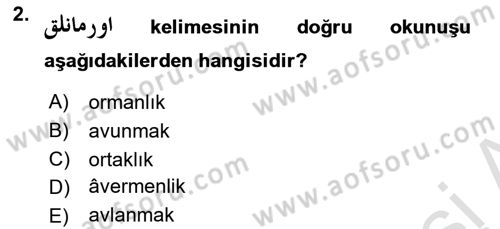 Osmanlı Türkçesine Giriş 2 Dersi 2023 - 2024 Yılı (Vize) Ara Sınav Soruları 2. Soru