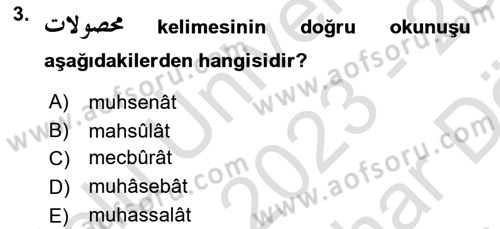 Osmanlı Türkçesine Giriş 2 Dersi 2023 - 2024 Yılı (Vize) Ara Sınav Soruları 3. Soru