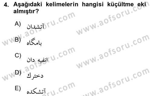 Osmanlı Türkçesine Giriş 2 Dersi 2023 - 2024 Yılı (Vize) Ara Sınav Soruları 4. Soru