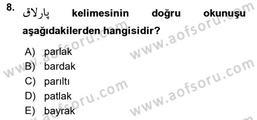 Osmanlı Türkçesine Giriş 2 Dersi 2023 - 2024 Yılı (Vize) Ara Sınav Soruları 8. Soru