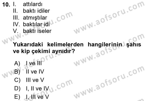 Osmanlı Türkçesine Giriş 2 Dersi 2023 - 2024 Yılı (Final) Dönem Sonu Sınav Soruları 10. Soru