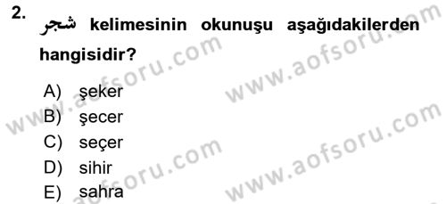 Osmanlı Türkçesine Giriş 2 Dersi 2023 - 2024 Yılı (Final) Dönem Sonu Sınav Soruları 2. Soru
