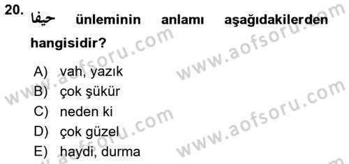 Osmanlı Türkçesine Giriş 2 Dersi 2023 - 2024 Yılı (Final) Dönem Sonu Sınav Soruları 20. Soru