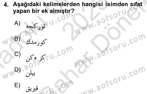 Osmanlı Türkçesine Giriş 2 Dersi 2023 - 2024 Yılı (Final) Dönem Sonu Sınav Soruları 4. Soru
