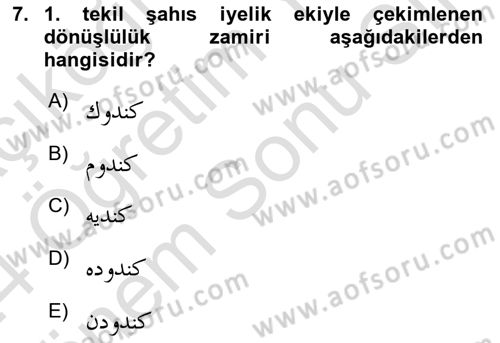 Osmanlı Türkçesine Giriş 2 Dersi 2023 - 2024 Yılı (Final) Dönem Sonu Sınav Soruları 7. Soru