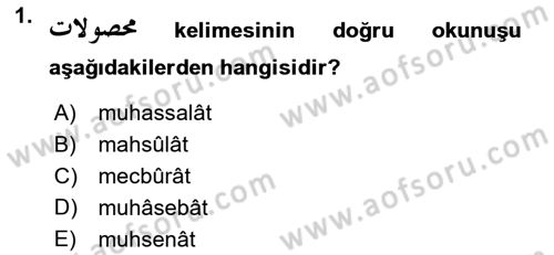 Osmanlı Türkçesine Giriş 2 Dersi 2023 - 2024 Yılı Yaz Okulu Sınav Soruları 1. Soru