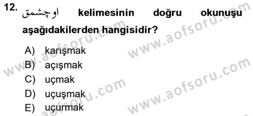 Osmanlı Türkçesine Giriş 2 Dersi 2023 - 2024 Yılı Yaz Okulu Sınav Soruları 12. Soru
