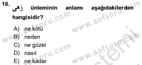 Osmanlı Türkçesine Giriş 2 Dersi 2023 - 2024 Yılı Yaz Okulu Sınav Soruları 16. Soru