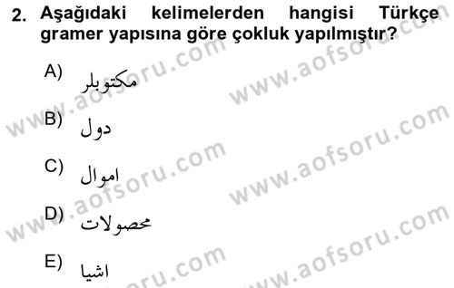 Osmanlı Türkçesine Giriş 2 Dersi 2023 - 2024 Yılı Yaz Okulu Sınav Soruları 2. Soru