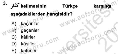 Osmanlı Türkçesine Giriş 2 Dersi 2023 - 2024 Yılı Yaz Okulu Sınav Soruları 3. Soru