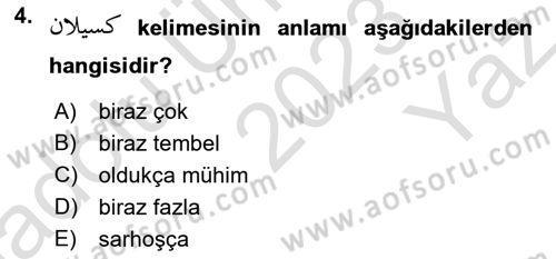 Osmanlı Türkçesine Giriş 2 Dersi 2023 - 2024 Yılı Yaz Okulu Sınav Soruları 4. Soru