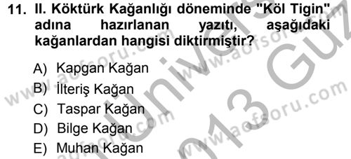 Orhun Türkçesi Dersi 2012 - 2013 Yılı (Vize) Ara Sınav Soruları 11. Soru