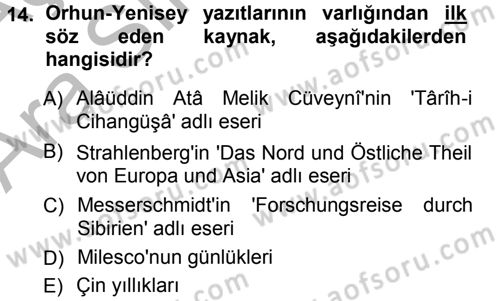 Orhun Türkçesi Dersi 2012 - 2013 Yılı (Vize) Ara Sınav Soruları 14. Soru