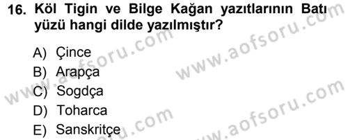 Orhun Türkçesi Dersi Ara Sınavı Deneme Sınav Soruları 16. Soru