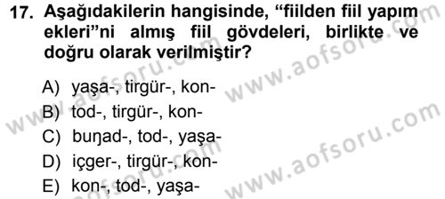 Orhun Türkçesi Dersi Ara Sınavı Deneme Sınav Soruları 17. Soru