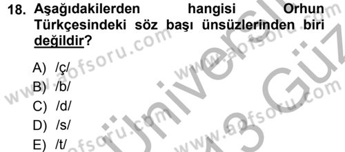 Orhun Türkçesi Dersi 2012 - 2013 Yılı (Vize) Ara Sınav Soruları 18. Soru