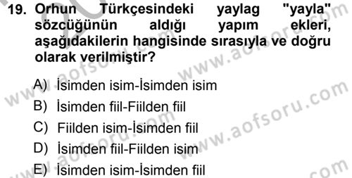 Orhun Türkçesi Dersi Ara Sınavı Deneme Sınav Soruları 19. Soru