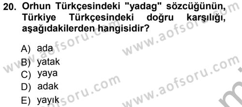 Orhun Türkçesi Dersi 2012 - 2013 Yılı (Vize) Ara Sınav Soruları 20. Soru