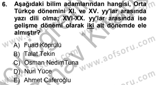 Orhun Türkçesi Dersi 2012 - 2013 Yılı (Vize) Ara Sınav Soruları 6. Soru