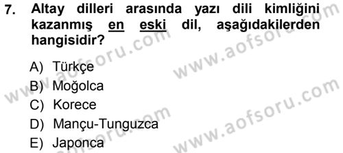 Orhun Türkçesi Dersi Ara Sınavı Deneme Sınav Soruları 7. Soru