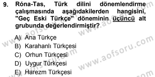 Orhun Türkçesi Dersi Ara Sınavı Deneme Sınav Soruları 9. Soru