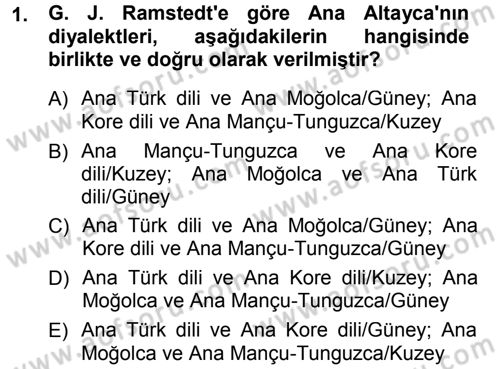 Orhun Türkçesi Dersi 2012 - 2013 Yılı (Final) Dönem Sonu Sınav Soruları 1. Soru