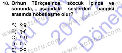 Orhun Türkçesi Dersi 2012 - 2013 Yılı (Final) Dönem Sonu Sınav Soruları 10. Soru
