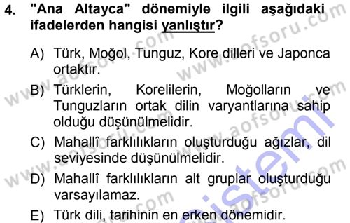 Orhun Türkçesi Dersi 2012 - 2013 Yılı (Final) Dönem Sonu Sınav Soruları 4. Soru