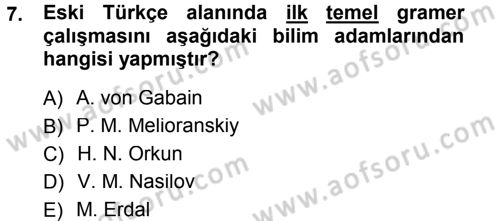 Orhun Türkçesi Dersi 2012 - 2013 Yılı (Final) Dönem Sonu Sınav Soruları 7. Soru