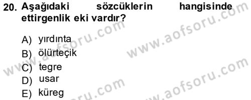 Orhun Türkçesi Dersi 2013 - 2014 Yılı (Final) Dönem Sonu Sınav Soruları 20. Soru