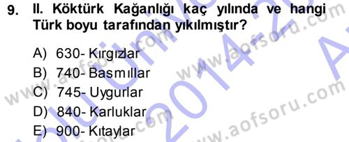 Orhun Türkçesi Dersi 2014 - 2015 Yılı (Vize) Ara Sınav Soruları 9. Soru