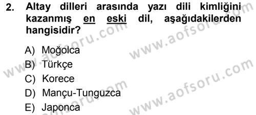 Orhun Türkçesi Dersi 2014 - 2015 Yılı (Final) Dönem Sonu Sınavı 2. Soru