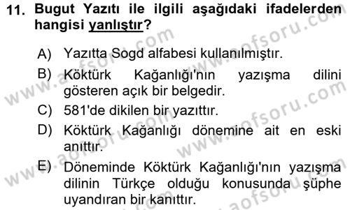 Orhun Türkçesi Dersi 2015 - 2016 Yılı (Vize) Ara Sınavı 11. Soru