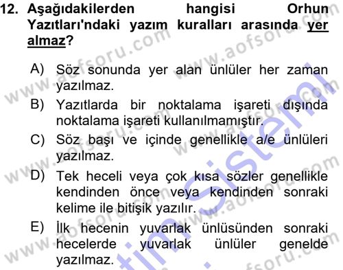 Orhun Türkçesi Dersi 2015 - 2016 Yılı (Vize) Ara Sınavı 12. Soru