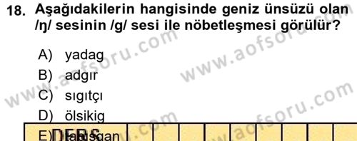 Orhun Türkçesi Dersi 2015 - 2016 Yılı (Vize) Ara Sınavı 18. Soru