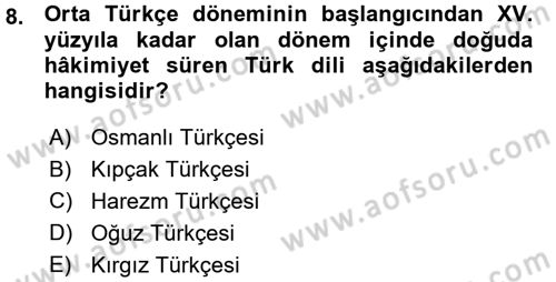 Orhun Türkçesi Dersi 2015 - 2016 Yılı (Vize) Ara Sınavı 8. Soru