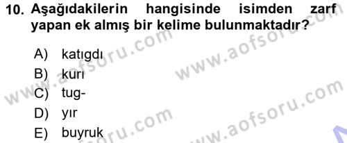 Orhun Türkçesi Dersi 2015 - 2016 Yılı (Final) Dönem Sonu Sınav Soruları 10. Soru