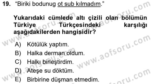 Orhun Türkçesi Dersi 2015 - 2016 Yılı (Final) Dönem Sonu Sınav Soruları 19. Soru