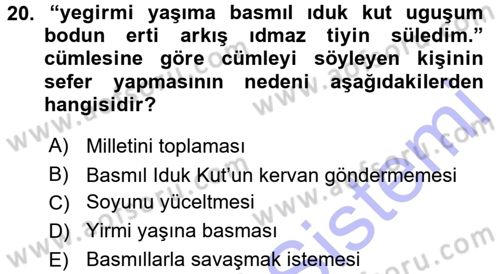 Orhun Türkçesi Dersi 2015 - 2016 Yılı (Final) Dönem Sonu Sınav Soruları 20. Soru