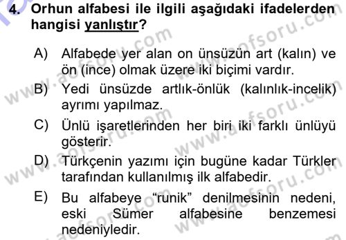 Orhun Türkçesi Dersi 2015 - 2016 Yılı (Final) Dönem Sonu Sınav Soruları 4. Soru