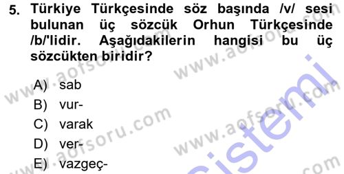 Orhun Türkçesi Dersi 2015 - 2016 Yılı (Final) Dönem Sonu Sınav Soruları 5. Soru
