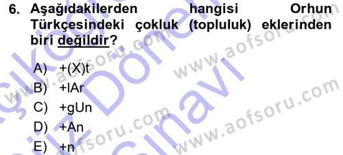 Orhun Türkçesi Dersi 2015 - 2016 Yılı (Final) Dönem Sonu Sınav Soruları 6. Soru