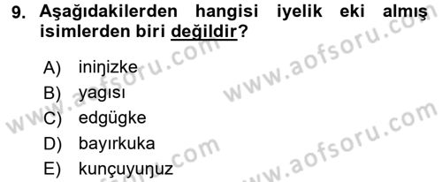 Orhun Türkçesi Dersi 2015 - 2016 Yılı (Final) Dönem Sonu Sınav Soruları 9. Soru
