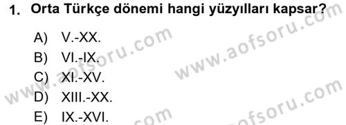 Orhun Türkçesi Dersi Ara Sınavı Deneme Sınav Soruları 1. Soru