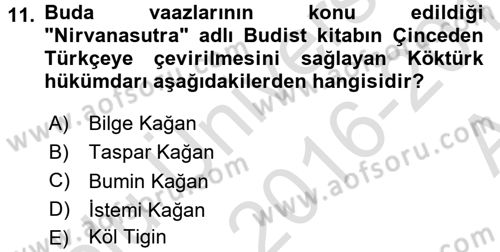 Orhun Türkçesi Dersi Ara Sınavı Deneme Sınav Soruları 11. Soru
