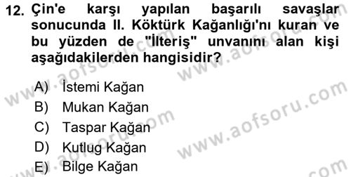 Orhun Türkçesi Dersi Ara Sınavı Deneme Sınav Soruları 12. Soru