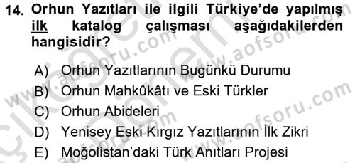 Orhun Türkçesi Dersi Ara Sınavı Deneme Sınav Soruları 14. Soru